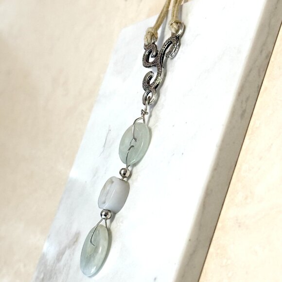 Genuine Light Green Nephrite Eternity Ring Necklace, Lariat Pendant & Waxed Cord - Picture 7 of 11